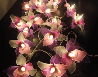 20 Pink White Purple String Lights Orchid Flower Fairy Lights Bedroom Home Decor Living Room Wall Hanging Lights Dorm USB Battery & Plug