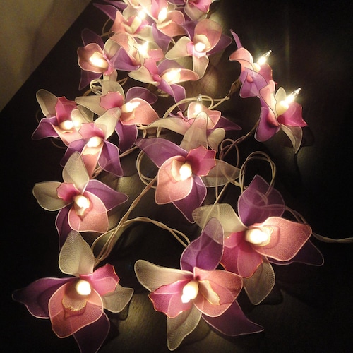 20 Pink White Purple String Lights Orchid Flower Fairy Lights Bedroom Home Decor Living Room Wall Hanging Lights Dorm USB Battery & Plug