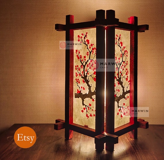 Lampada da tavolo da comodino con design rosso asiatico orientale giapponese  Sakura Shoji Zen Art in carta giapponese, tonalità chiare, regalo vivente,  decorazioni per la casa -  Italia