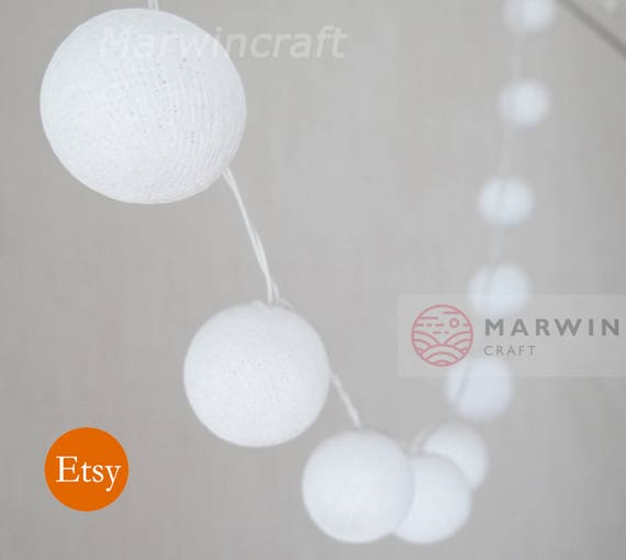 White String Lights Cotton Balls Fairy Lights Bedroom Home Decor Living Room Wall Hanging Lights Decor Dorm Lights Restaurant Battery Plug