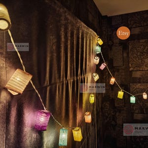 Lanterna con luci a forma di lanterna con geometria mista pastello, paralume in carta giapponese, decorazione per la casa, camera da letto, soggiorno, dormitorio, LED, batteria, USB
