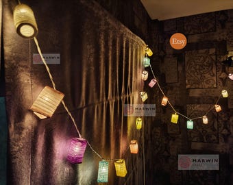 Pastell Mixed Geometrie Laterne Lichterkette Japanisches Papier Fee Licht Schatten Schlafzimmer Wohnkultur Wohnzimmer Hängen Wohnheim LED Batterie USB