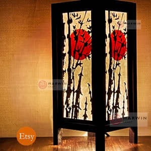 Asian Oriental Bamboo Sunset Japanese Lamp Zen Bedside Lamp Floor Table Lamp Paper Japanese Light Lamp Shades Bedroom Home Decor Livingroom image 2