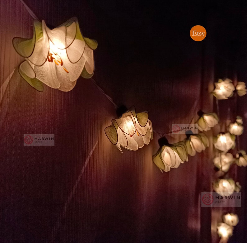 20 White String Lights Lotus Flower Fairy Bedroom Home 20 White String Lights Lotus Flower, Plug In String Lights For Bedroom