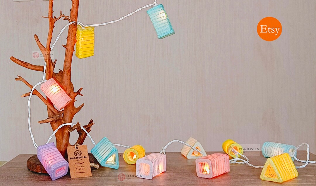 Pastel String Lights Japanese Paper Lantern Fairy Light Shade Etsy