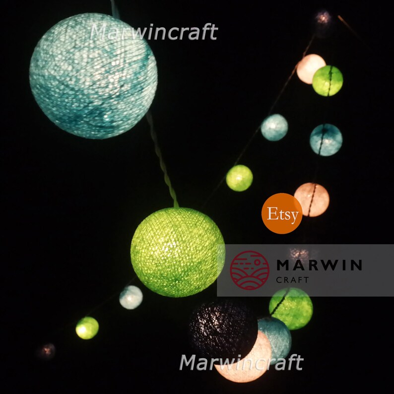 Lemon Blue String Lights Cotton Balls Fairy Lights Bedroom Etsy