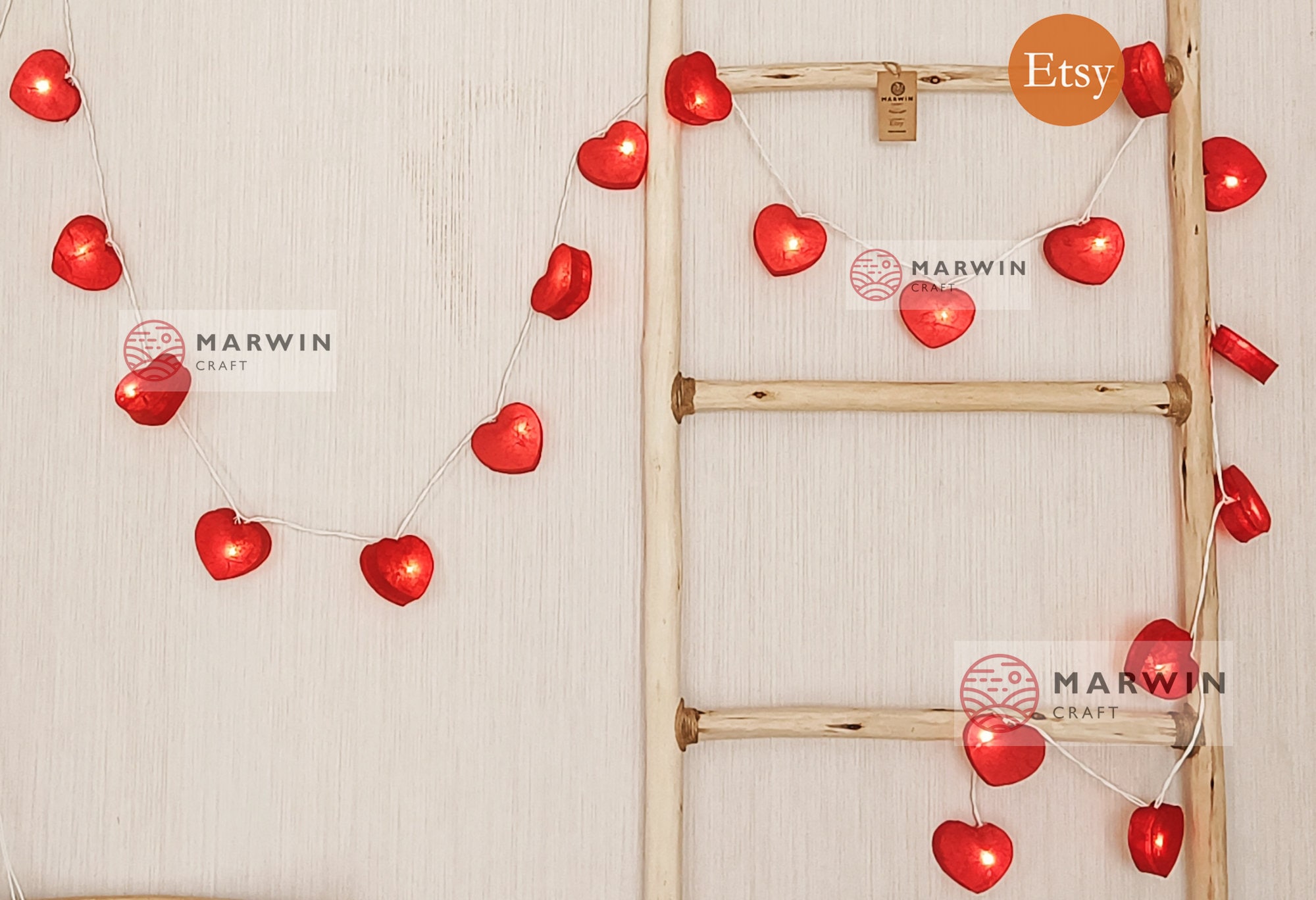 Red Paper String Lights Heart Fairy Lights Bedroom Home Decor Living ...