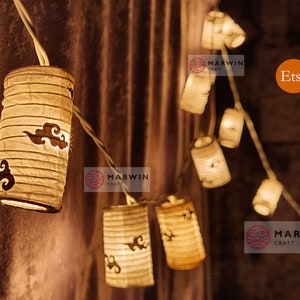 White Cloud String Lights Japanese Paper Lantern Lamp Shade Fairy Lights Bedroom Home Decor Living Room Hanging Light Dorm USB Battery Plug