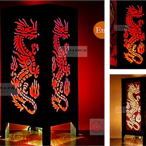 Asian Oriental Dragon Lantern Japanese Lamp Zen Bedside Lamp Floor Table Lamp Paper Japanese Shade Bedroom Home Living Room Red White Green