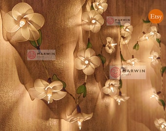 White Frangipani String Lights Flower Fairy Lights Bedroom Home Decor Living Room Wall Hanging Lights Decor Dorm Lights Spa USB Battery Plug