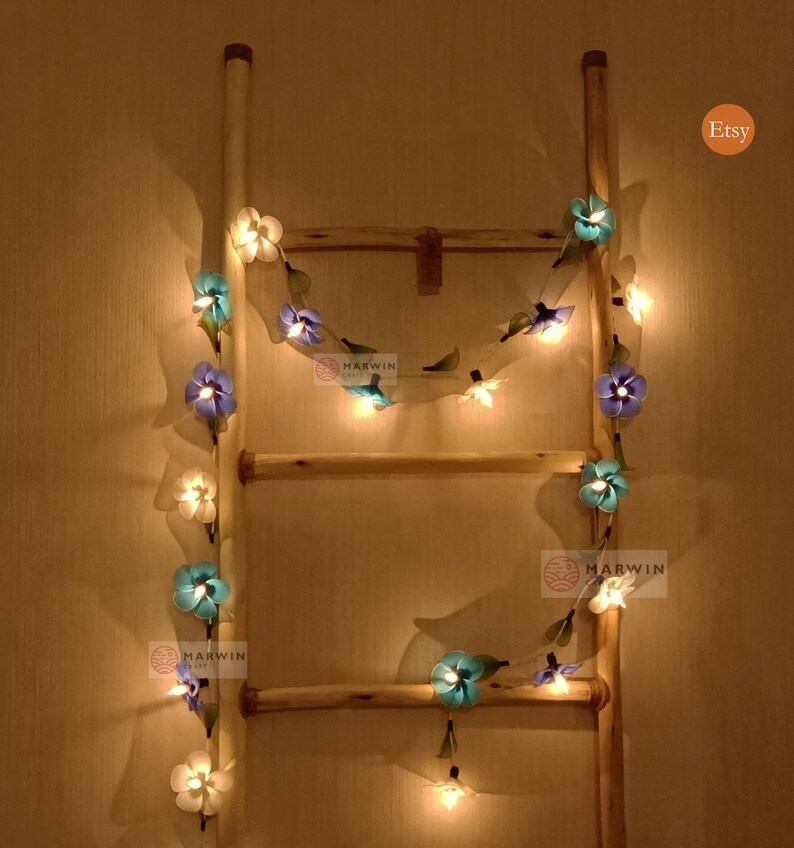 20 White Blue Sky Frangipani String Lights Flower Fairy Lights Bedroom Home Decor Living Room Wall Hanging Lights Decor Dorm Lights Nursery image 5