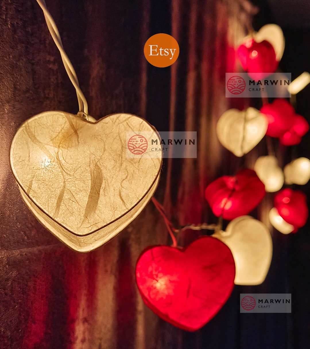 Red White Paper String Lights Heart Fairy Light Bedroom Home Decor ...