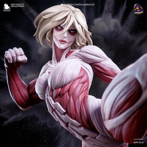May include: A detailed figurine of a humanoid character with exposed red muscle tissue and white connective tissue, featuring short blonde hair, a focused facial expression, and a dynamic pose with one arm raised and a leg extended forward.