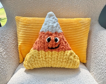 Chunky Hand Knit Candy Corn Pillow