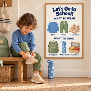 Kids Outing Visual Posters, What to Wear & Bring, Daily Routine Printables, Getting Ready Checklist, 5 Posters + 2 Activities
