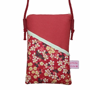 Umhänge Handytasche dunkelrot Crossbody Bag Mini Umhängetasche z.B. für Handy aus Baumwollstoff 2 Fächer, herbstliche Farben Herbst
