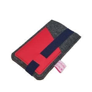 Mobiele telefoonhoesje vilt leer/elastische band kleurkeuze, op maat gemaakt tot max. 6,9", bijv. voor iPhone Galaxy Huawei