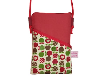 Sac pour téléphone portable à suspendre Pommes rouge foncé Mini sac à bandoulière par exemple pour téléphone portable en tissu de coton 2 compartiments