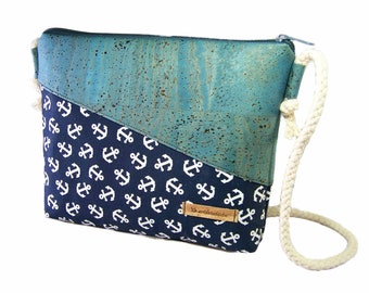 Shoulder bag cork with anchor fabric | Choice of colors | H 20 cm x W 25 cm x D 4 cm | maritime shoulder bag | sustainable vegan and fair