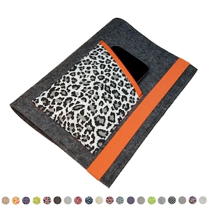 Kalenderhoes A5 vilt met gsm-vak | selecteerbare katoenen stof bijv. Leo | voor Din A5 boekkalenders tot max. 21 x 15 x 2,5 cm
