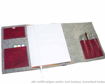 Kalender Organizer Wollfilz Kork Farbwahl Kalenderhülle Hülle Einband Merino für Din A5 Buchkalender, Notizbuch, Buch