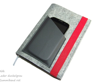 Calendar cover cover wool felt with leather mobile phone compartment for DIN A5 book calendar notebook up to max. 21 x 15 x 2.5 cm