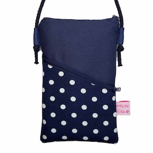 Mini schoudertasje mobiele telefoon tasje donkerblauw bijv. mobiele telefoon gemaakt van katoenen stof 2 compartimenten naar keuze in kleuren en patronen