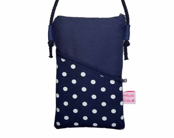 Mini sac à bandoulière sac pour téléphone portable bleu foncé par exemple pour téléphone portable en tissu de coton 2 compartiments sélection de couleurs et de motifs