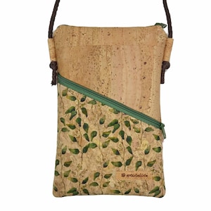 Mobile phone bag for hanging around the body, natural cork, small bag, choice of colors and patterns image 1