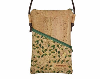 Mobile phone bag for hanging around the body, natural cork, small bag, choice of colors and patterns