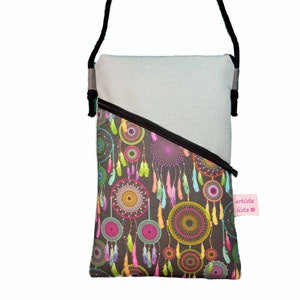 Mini Umhängetasche Handytasche Kleine Tasche grau z.B. für Handy aus Baumwollstoff 2 Fächer Farb- und Musterauswahl