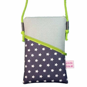 Mobiele telefoonhoes kleine tas mini-schoudertas grijs bijv. mobiele telefoon van katoenen stof 2 compartimenten naar keuze in kleuren en patronen