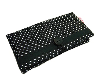 Purse dots black with black border women's wallet fabric wallet purse stock exchange / gift for her / dots / dot