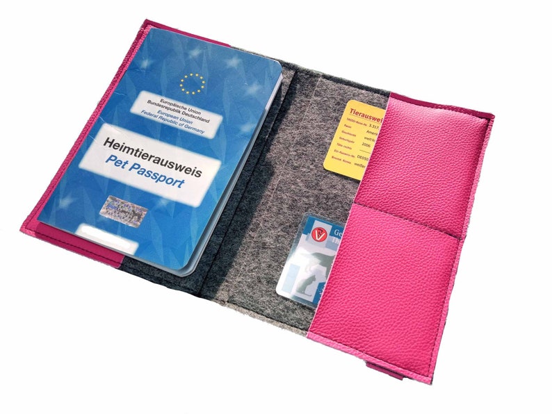 Couverture de passeport, couverture de certificat de vaccination, carte d'identité pour animaux de compagnie, étui de voyage en cuir feutré, sac à documents, étui pour passeport, carte d'identité image 6