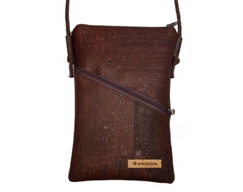Mobile phone bag for hanging around the body "Chocolate" cork dark brown mobile phone bag with cord mini shoulder bag crossbody mobile phone bag color selection