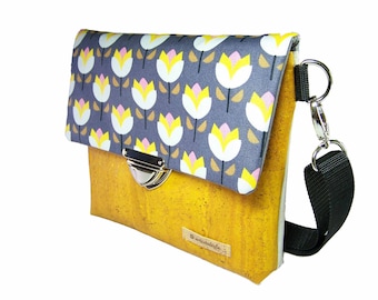 Sac bandoulière en tissu liège Tulipes | Liège au choix de couleur | 25x20x4 cm | végétalien durable et équitable | Fabriqué en Allemagne