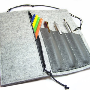Etui met ritsvak, pennenetui, wolvilt, vilt, leer voor school, studeerkamer, werkplek, kantoor etc. / cadeau voor haar