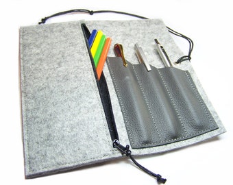 Pencil case with zipper compartment, pen case, wool felt, felt, leather for school, study, workplace, office etc. / gift for her