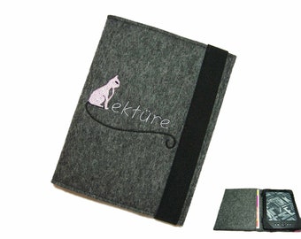 étui à charnière pour liseuse cat eReader sac pour tablette broderie feutre de laine sur mesure jusqu'à max. 8,0", par ex. pour Tolino Vision 4HD