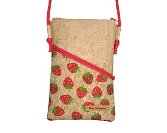 Cell phone bag for hanging around your body Natural cork shoulder bag Choice of colors and patterns, suitable for cell phones up to 17 x 9 x 1.5 cm