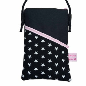 Handytasche zum Umhängen schwarz | Mini Umhängetasche aus Stoff | 2 Fächer | Farb- und Musterauswahl z.B. Star | Handmade in Germany