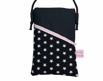 Cell phone bag for hanging around the shoulder black crossbody bag mini shoulder bag e.g. for cell phone made of cotton fabric 2 compartments choice of colors and patterns