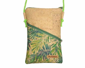 Sac pour téléphone portable à suspendre en feuille de palmier, petit sac en liège naturel, choix de couleurs et de motifs