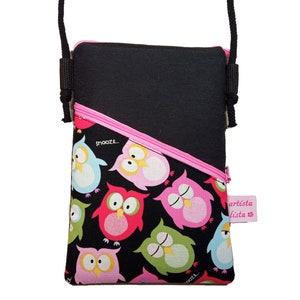 Handytasche zum Umhängen Nachteule schwarz Crossbody Bag Mini Umhängetasche z.B. für Handy aus Baumwollstoff 2 Fächer