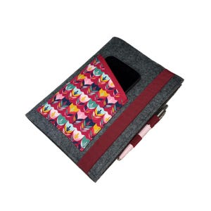 Kalenderhoes A5 vilt met gsm-vak | selecteerbare katoenen stof bijv. Tulpen Mini bordeaux | voor Din A5 boekkalenders tot max. 21 x 15 x 2,5 cm