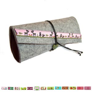 Brillenetui mit Webband aus Merino Wollfilz und Leder mit Keramikherz Farb- und Musterauswahl