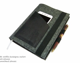 Calendar cover wool felt felt cork with mobile phone compartment + pen holder + credit card compartment for Din A5 book calendar, notebook, sustainable