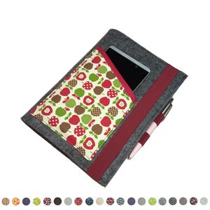A5 kalenderhoes vilt met vakje voor mobiele telefoon | selecteerbare katoenen stof bijv. Mini Apple | voor Din A5 boekkalenders tot max. 21 x 15 x 2,5 cm