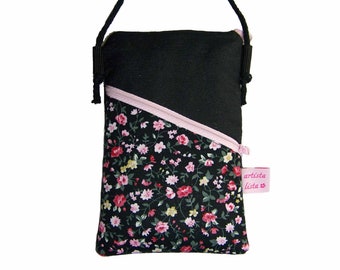 Handytasche zum Umhängen schwarz 19 x 12 cm Crossbody Bag Mini Umhängetasche z.B. für Handy aus Baumwollstoff