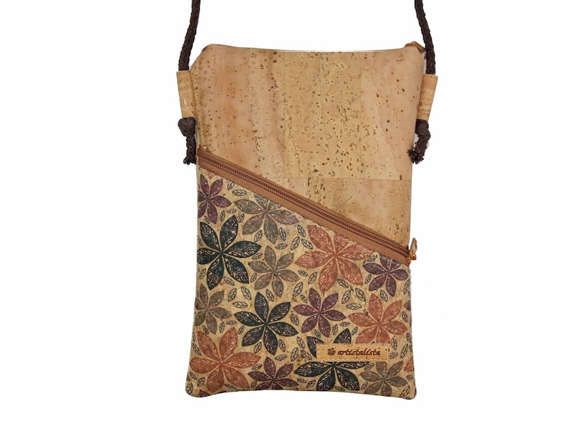 Sac pour téléphone portable à suspendre autour du corps, liège naturel, petit sac, sac à bandoulière, choix de couleurs et de motifs, par exemple pour iPhone Galaxy image 1